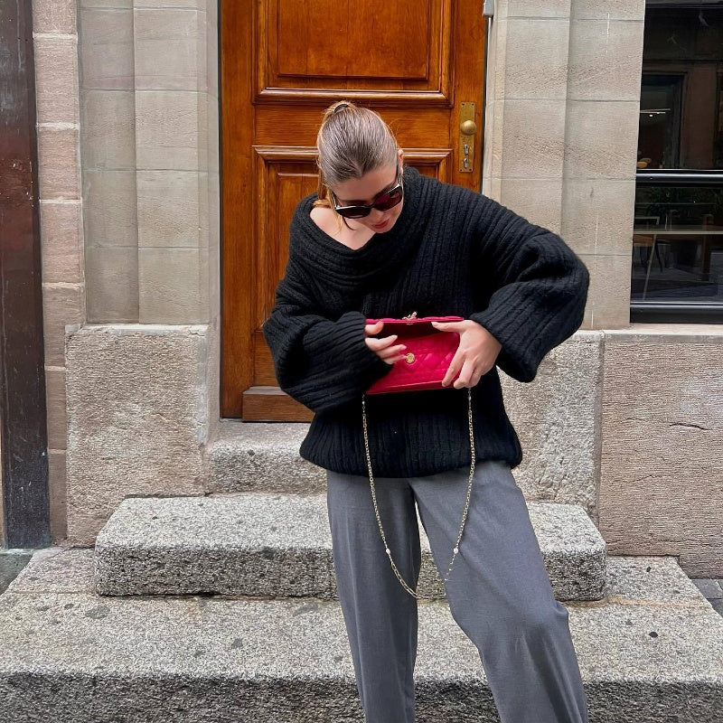 Pull surdimensionné à épaules dénudées pour femme