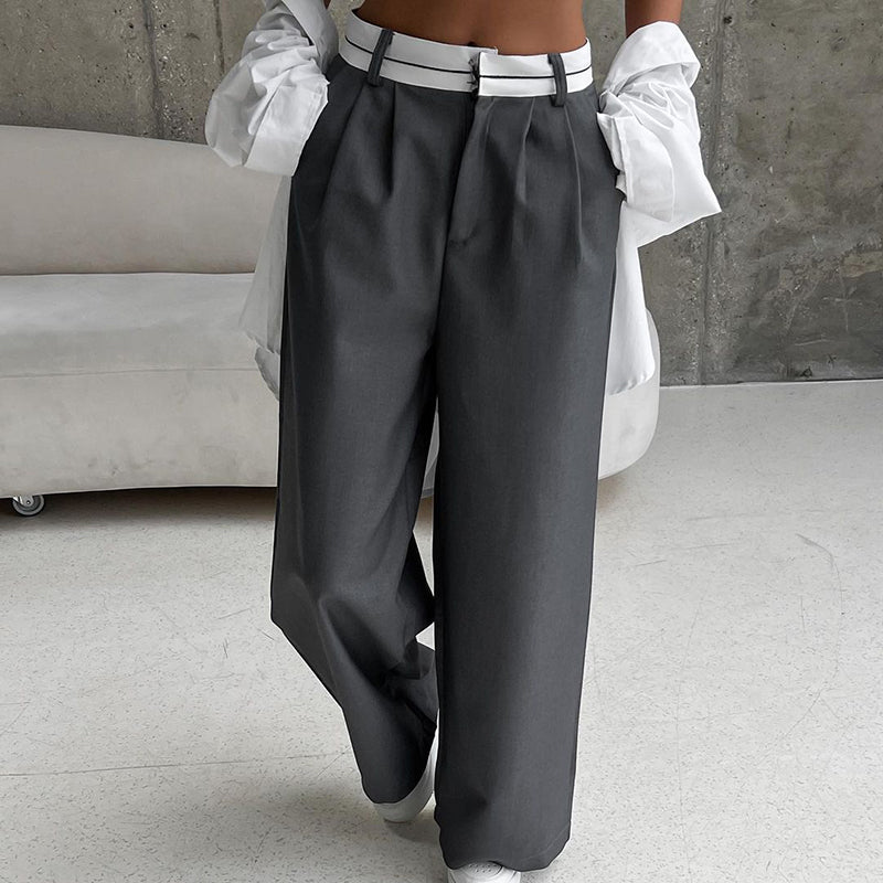 Pantalon large taille haute pour femme