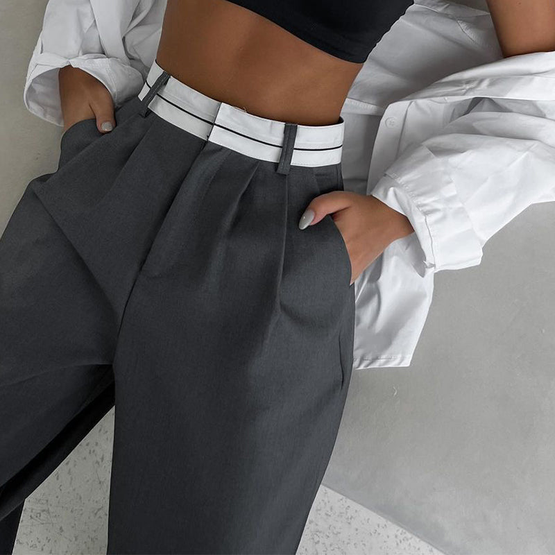 Pantalon large taille haute pour femme