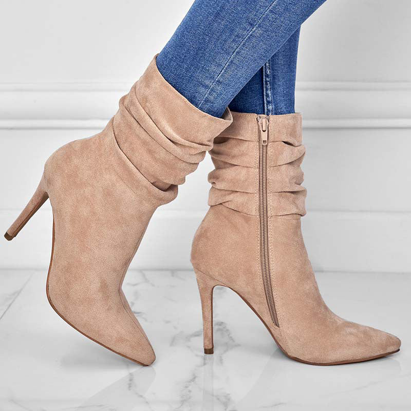 💖2025 Vente à chaud💖Bottes courtes à talons hauts et à bouts pointus pour femmes