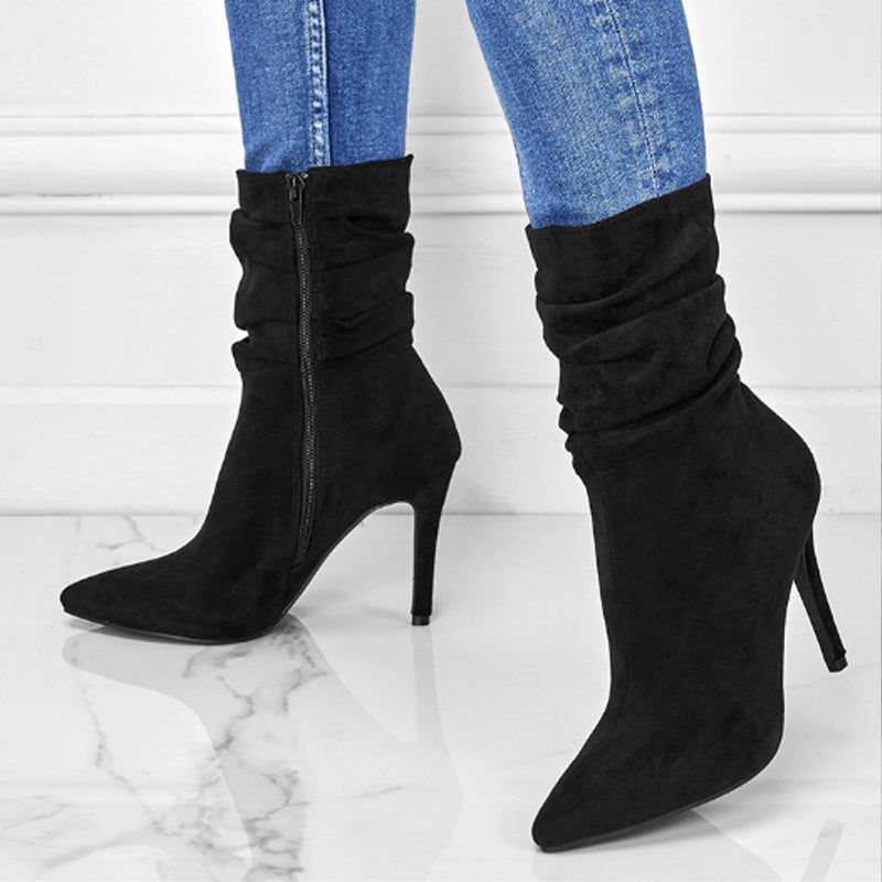 💖2025 Vente à chaud💖Bottes courtes à talons hauts et à bouts pointus pour femmes