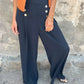Pantalon Ample à Jambe Large avec Taille Élastique et Boutons pour Femmes