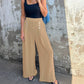 Pantalon Ample à Jambe Large avec Taille Élastique et Boutons pour Femmes