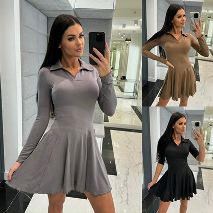 Robes trapèze à manches longues et ourlet évasé pour femmes