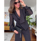 🌸Promotions de printemps🌸 Elégant Top noir perlé et pantalon à large jambe (ensemble de 2 pièces)