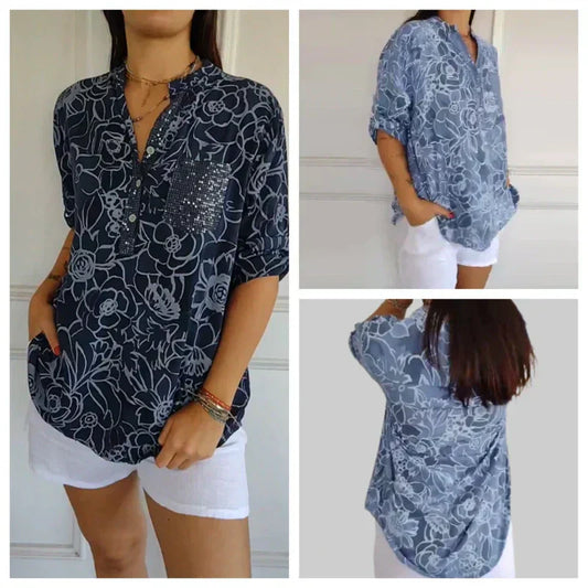 🔥Printemps 2025 Nouveaux arrivants - 49% de réduction🔥Femme Fleur Col V Blouse