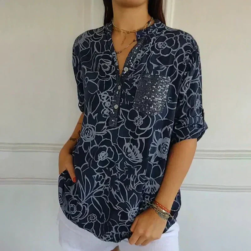 🔥Printemps 2025 Nouveaux arrivants - 49% de réduction🔥Femme Fleur Col V Blouse