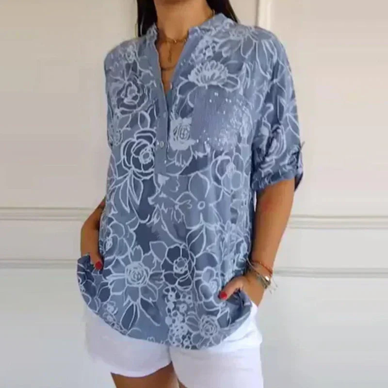 🔥Printemps 2025 Nouveaux arrivants - 49% de réduction🔥Femme Fleur Col V Blouse