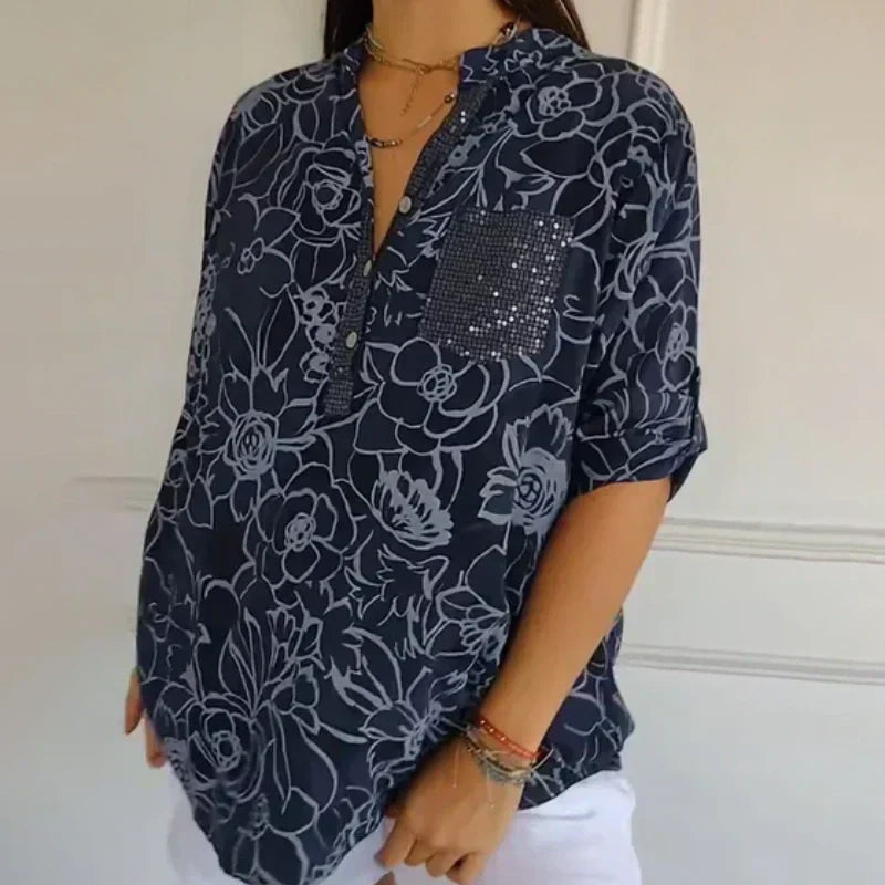 🔥Printemps 2025 Nouveaux arrivants - 49% de réduction🔥Femme Fleur Col V Blouse