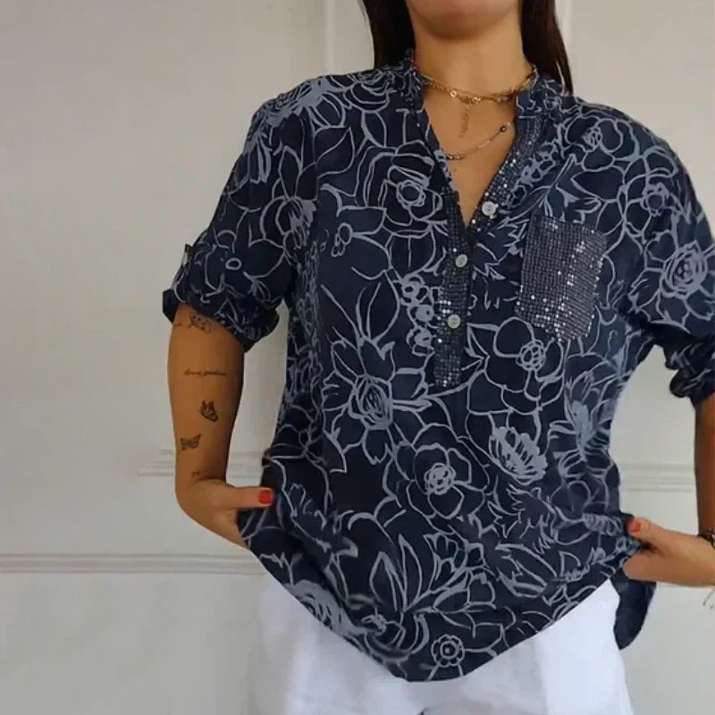 🔥Printemps 2025 Nouveaux arrivants - 49% de réduction🔥Femme Fleur Col V Blouse
