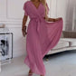 Robe plissée unie et fluide avec col en V pour femme