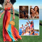 Néon Sunset Imprimé Décoration Métallique Décolleté Dos Lacets Vacances Maxi Robe