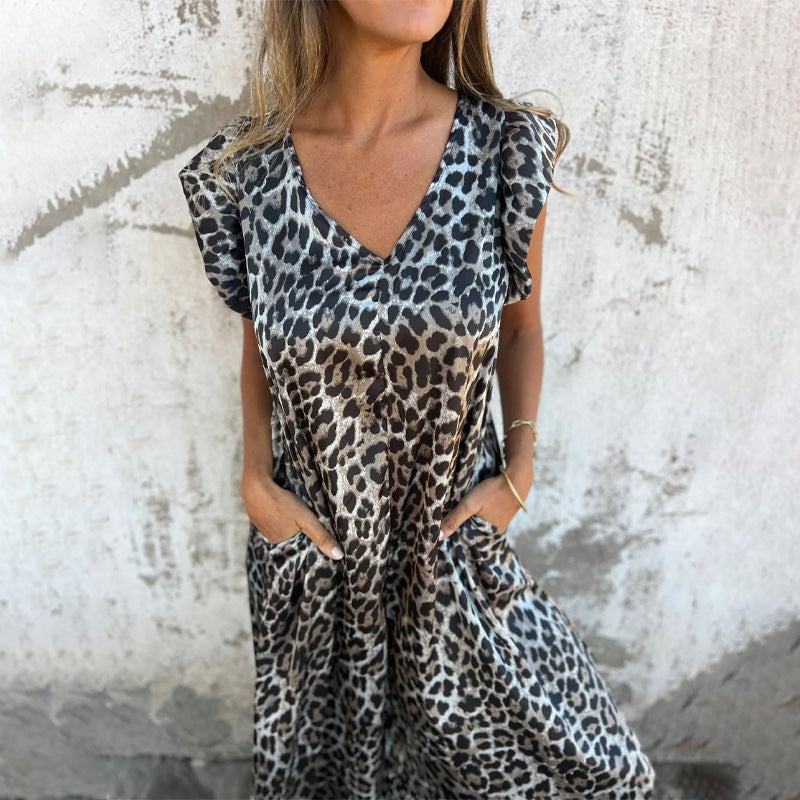 ✨ 2025 nouvelle robe pour femme avec col en V et imprimé léopard