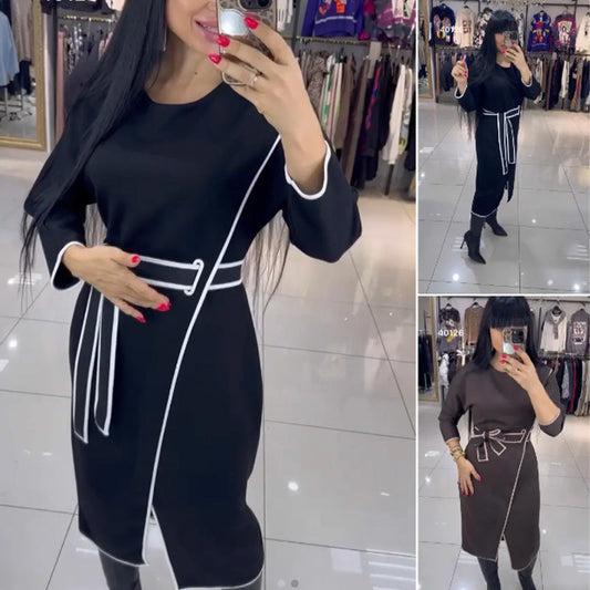 💕Nouveau produit💕Robe taille haute tendance pour femme à manches longues