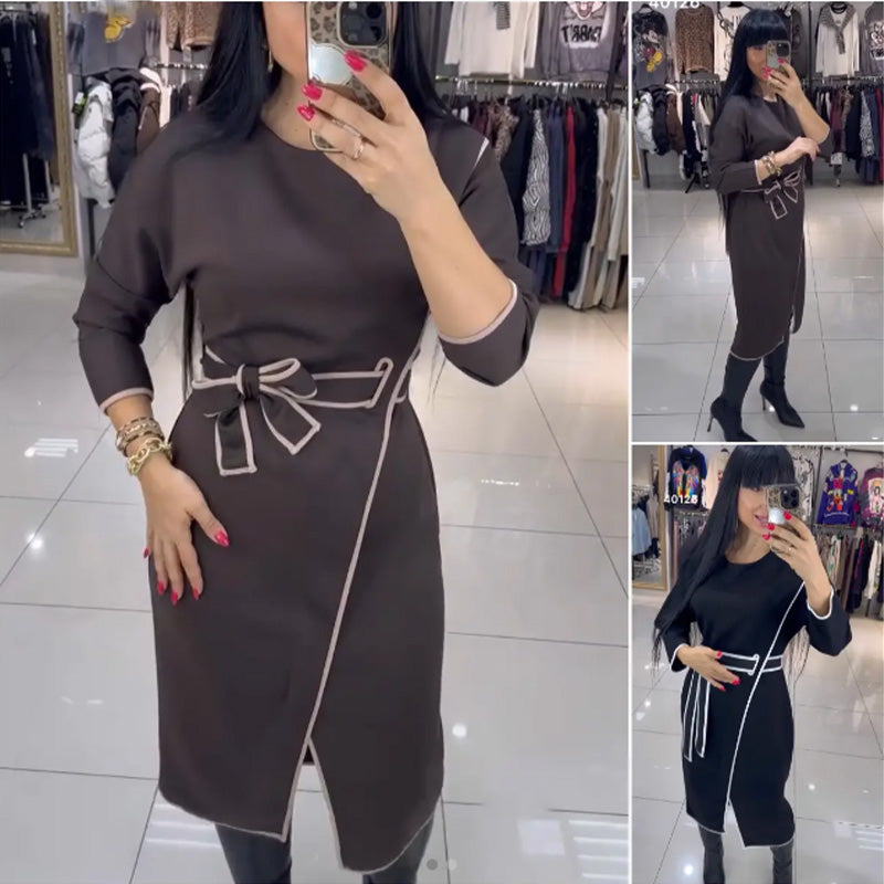 💕Nouveau produit💕Robe taille haute tendance pour femme à manches longues