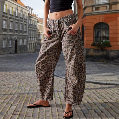 🐆Vente chaude👖 Pantalon décontracté avec imprimé léopard et poches💖