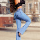 Jean Évasé Taille Haute en Stretch – Silhouette Allongée, Confort Extensible & Look Élégant Toute la Journée 👖✨