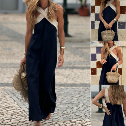 Robe maxi sans manches pour femmes avec bretelles autour du cou