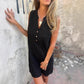 Robe sans manches à col en V et à poches boutonnées pour femmes