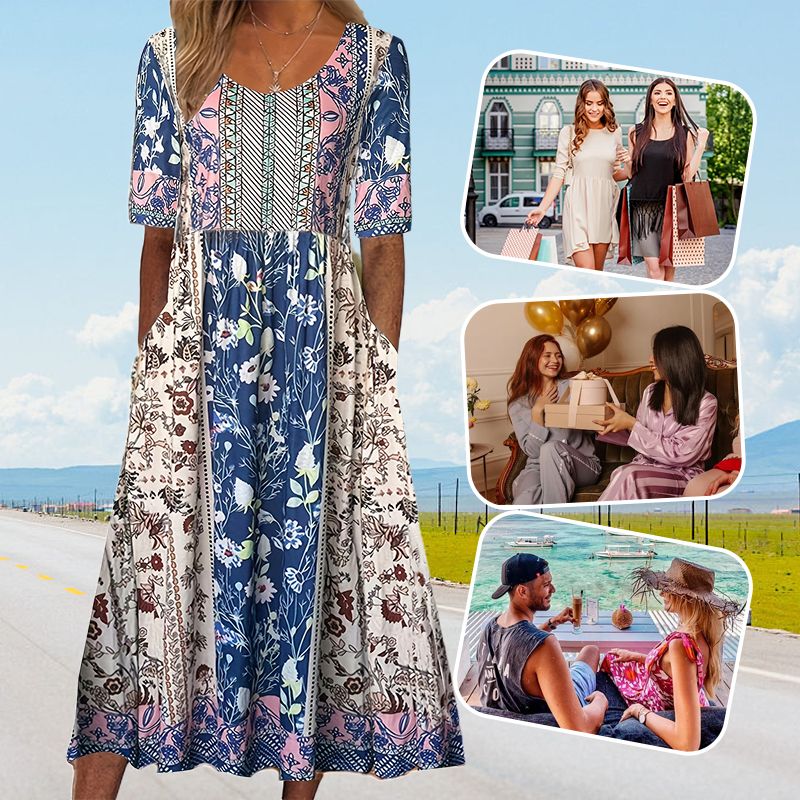 🔥49% OFF🌸✨ Robe élégante à motif bohème pour femme