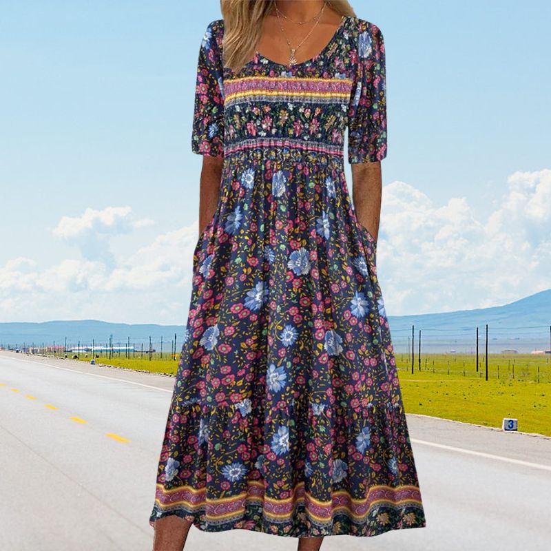 🔥49% OFF🌸✨ Robe élégante à motif bohème pour femme