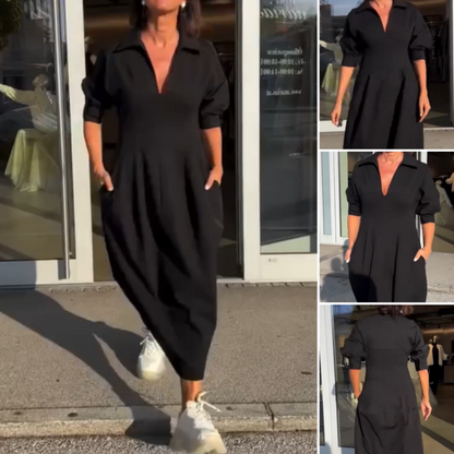 Robe midi pour femme avec col en V et col