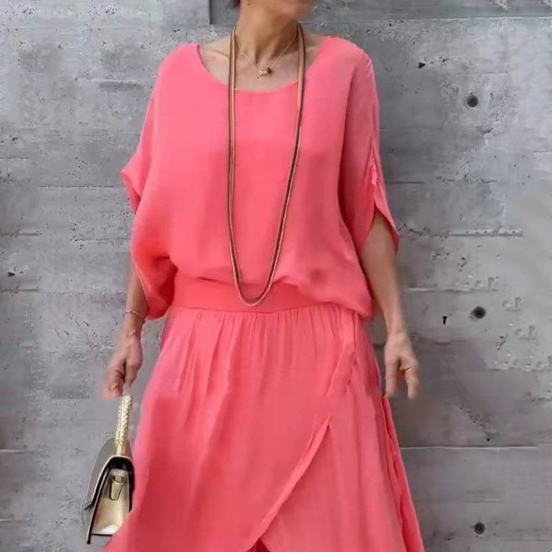 Ensemble 2 pièces en mousseline avec haut ample et pantalon large fendu