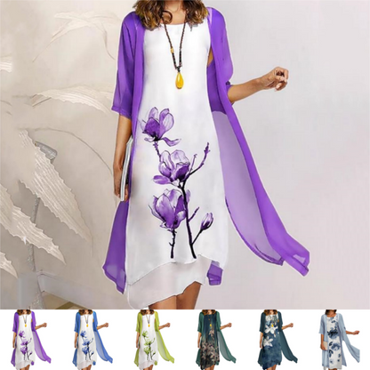 🌸Offres de printemps💐 Robe deux pièces à motif floral pour femme