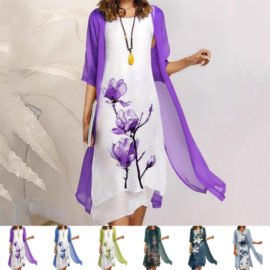 🌸Offres de printemps💐 Robe deux pièces à motif floral pour femme