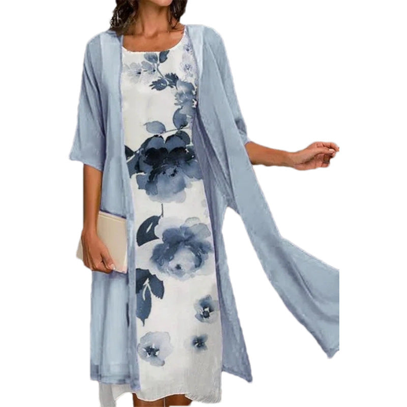 🌸Offres de printemps💐 Robe deux pièces à motif floral pour femme