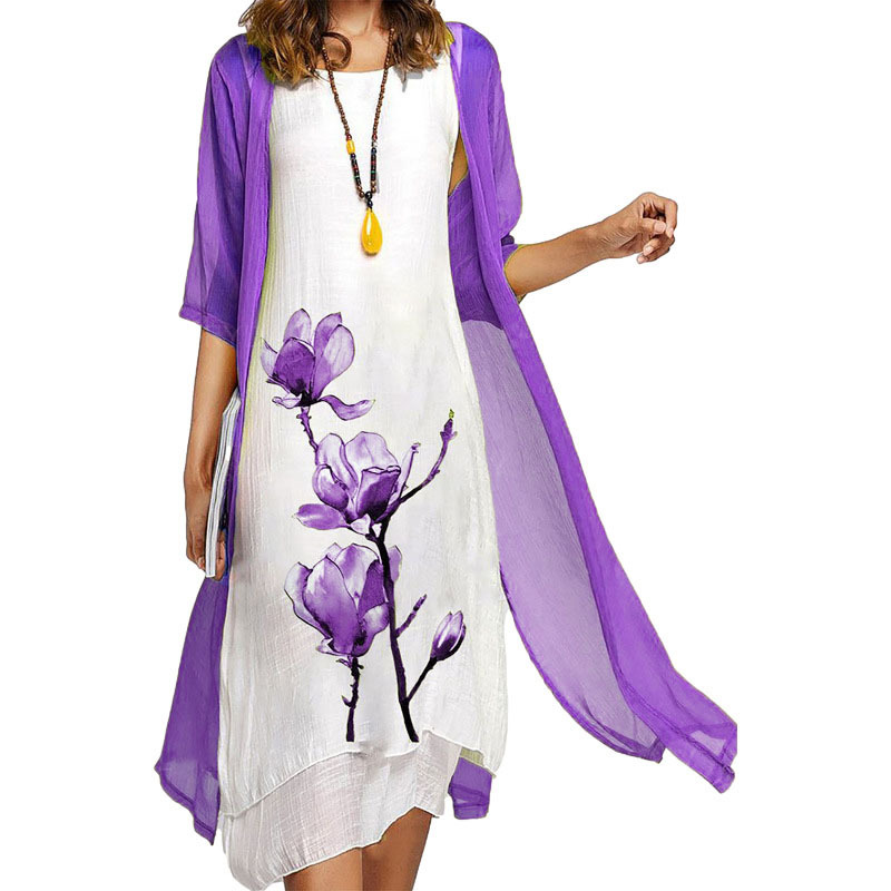 🌸Offres de printemps💐 Robe deux pièces à motif floral pour femme