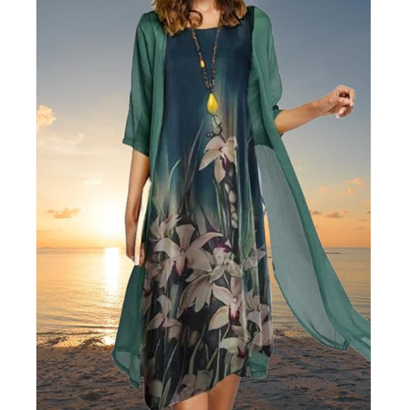 🌸Offres de printemps💐 Robe deux pièces à motif floral pour femme
