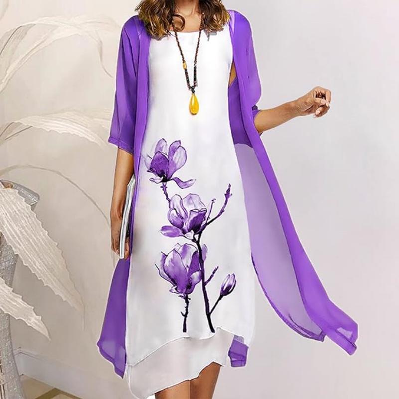 🌸Offres de printemps💐 Robe deux pièces à motif floral pour femme
