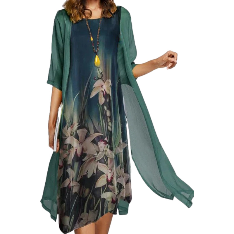 🌸Offres de printemps💐 Robe deux pièces à motif floral pour femme