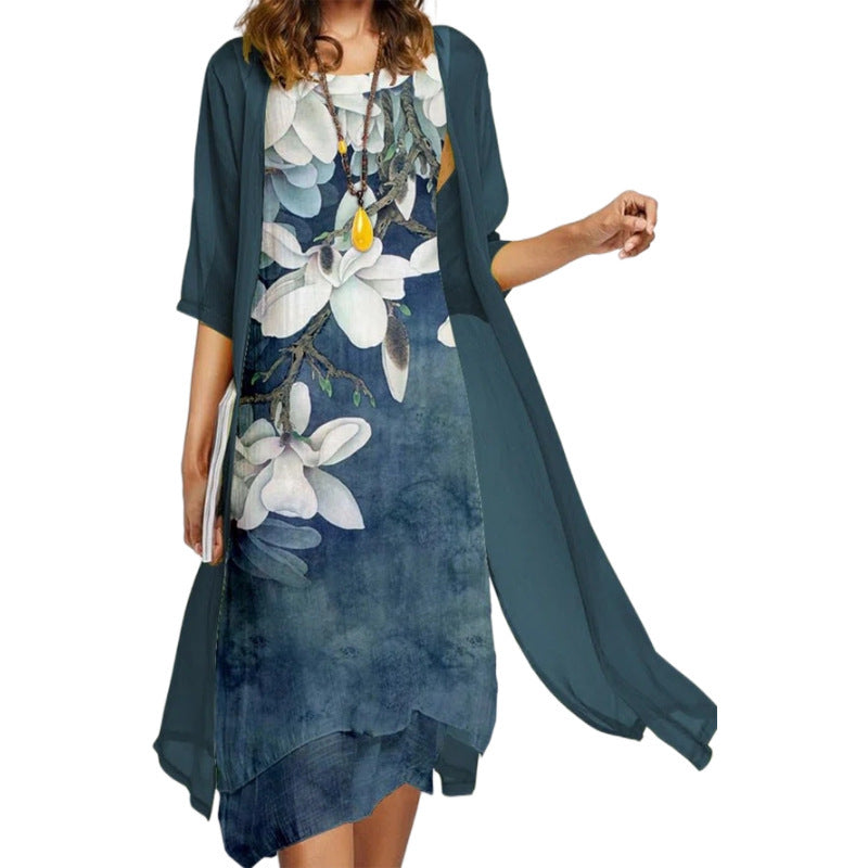 🌸Offres de printemps💐 Robe deux pièces à motif floral pour femme