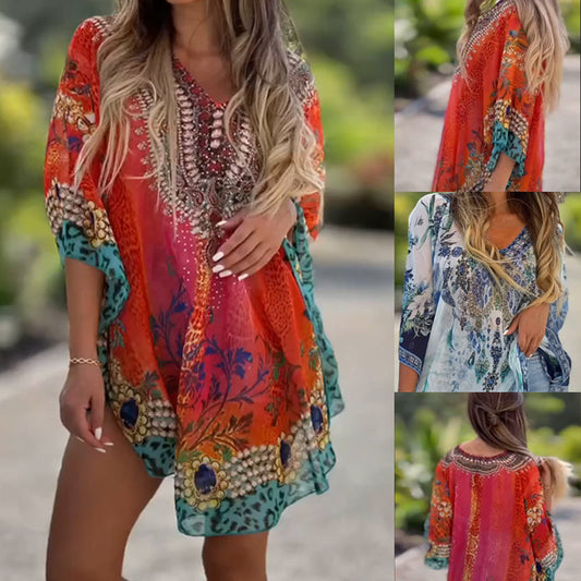 Robe asymétrique pour femme avec décolleté en V et coupe décontractée