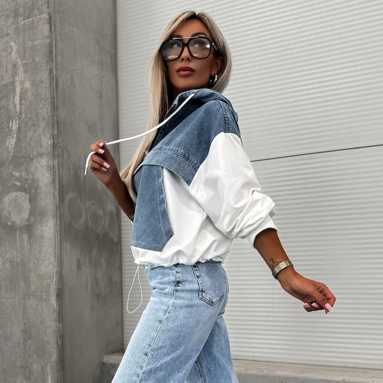 🔥Soldes D'automne 50%OFF🔥Denimjakke med hettegenser og løpesnor for dame