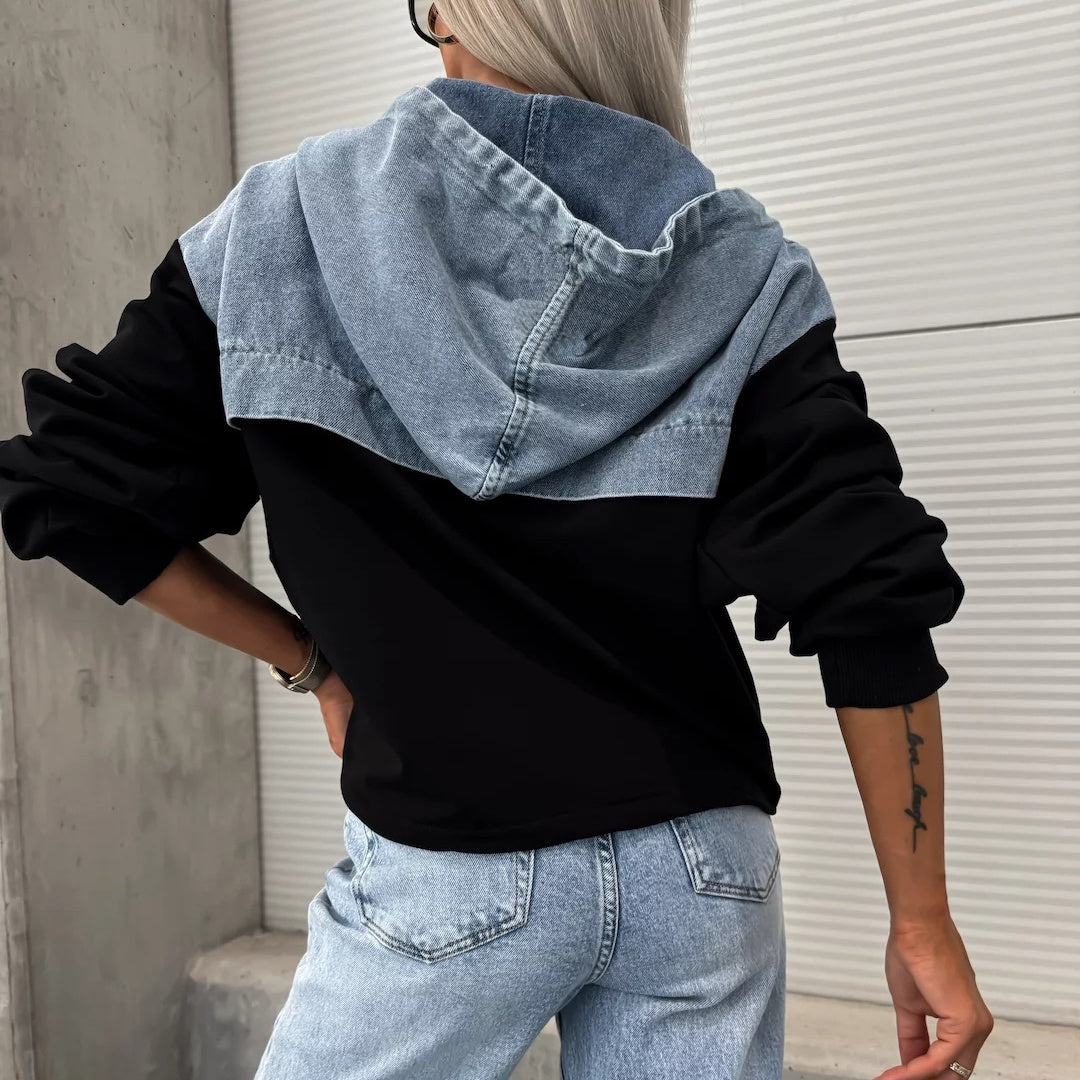 🔥Soldes D'automne 50%OFF🔥Denimjakke med hettegenser og løpesnor for dame