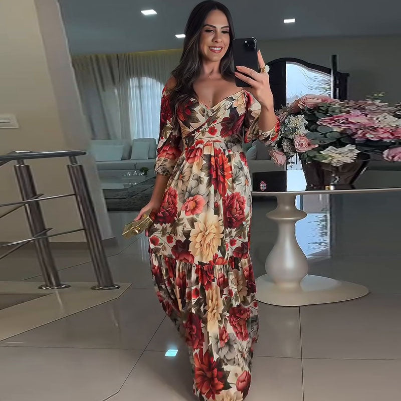 🌹 HOT SALE 49% OFF 🌹 Femme col V robe plissée imprimée florale
