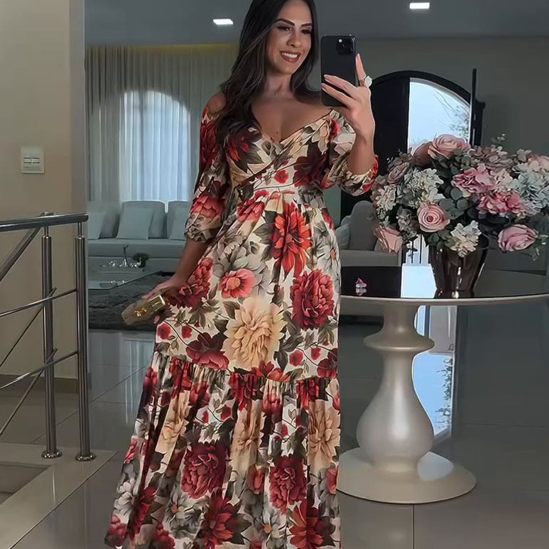 🌹 HOT SALE 49% OFF 🌹 Femme col V robe plissée imprimée florale