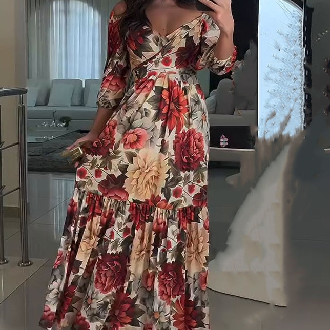 🌹 HOT SALE 49% OFF 🌹 Femme col V robe plissée imprimée florale