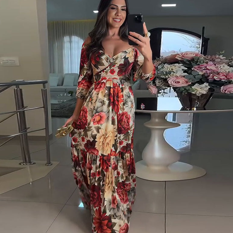 🌹 HOT SALE 49% OFF 🌹 Femme col V robe plissée imprimée florale