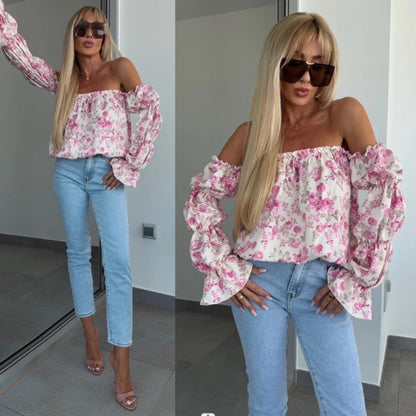 Blouse à épaules dénudées avec imprimé floral