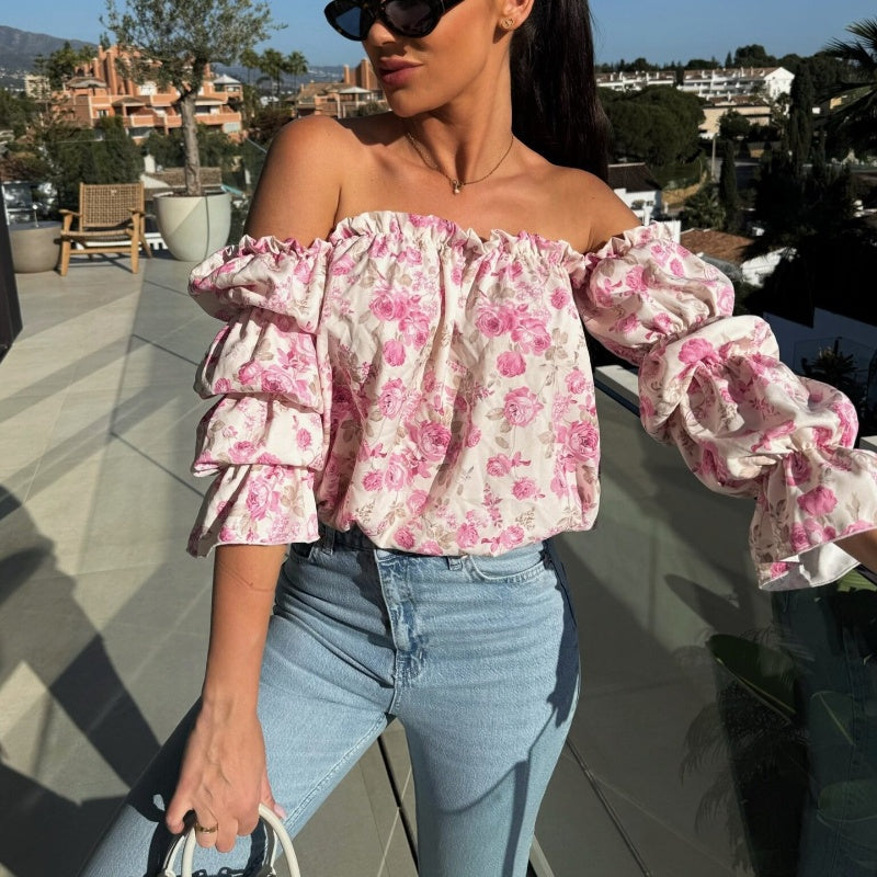 Blouse à épaules dénudées avec imprimé floral