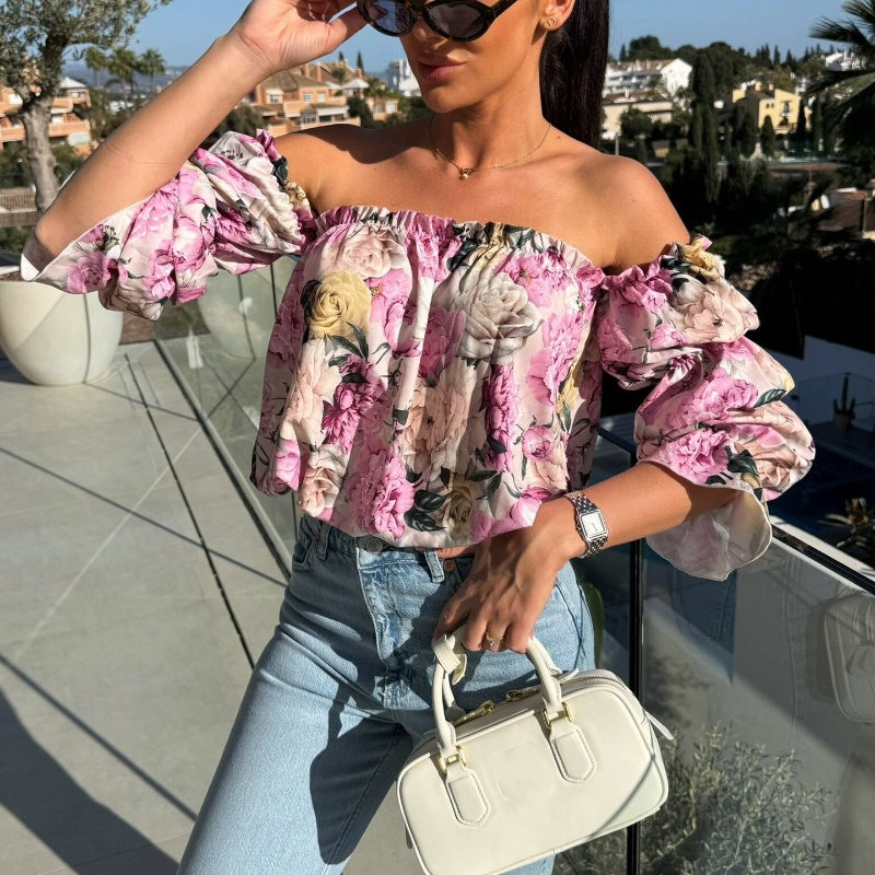 Blouse à épaules dénudées avec imprimé floral