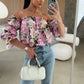 Blouse à épaules dénudées avec imprimé floral