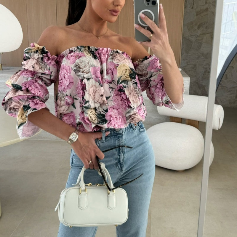 Blouse à épaules dénudées avec imprimé floral