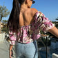 Blouse à épaules dénudées avec imprimé floral