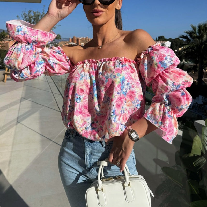 Blouse à épaules dénudées avec imprimé floral