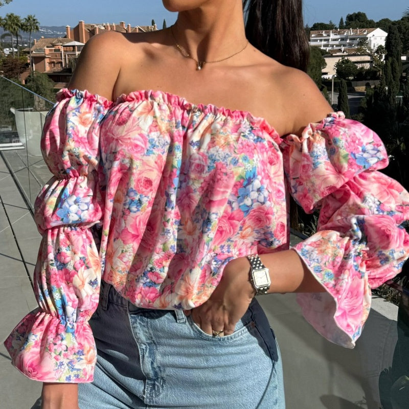 Blouse à épaules dénudées avec imprimé floral